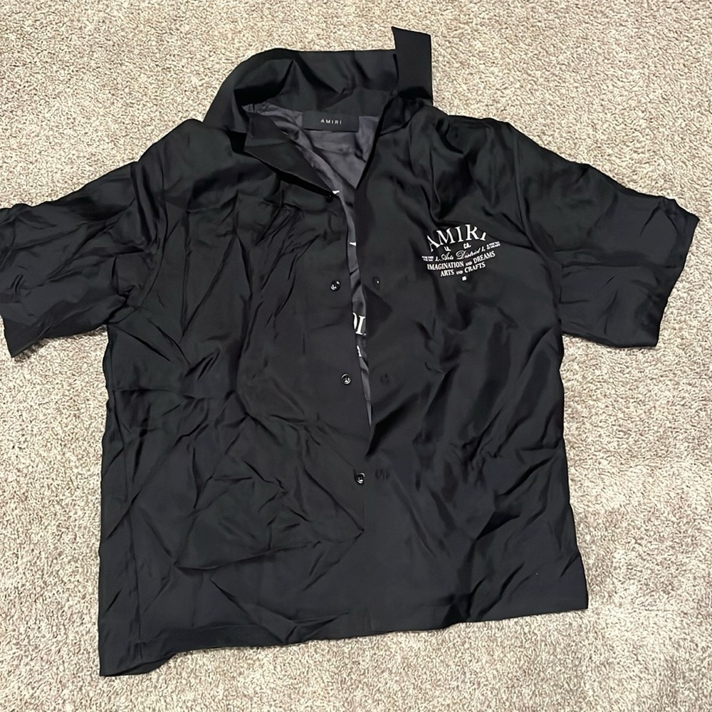 Black with white lettering Amiri casual button down dress shirt